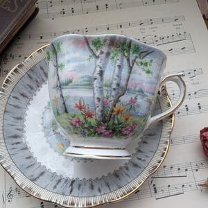 Royal Albert Silver Birch Floral Landscape Teacup and Saucer